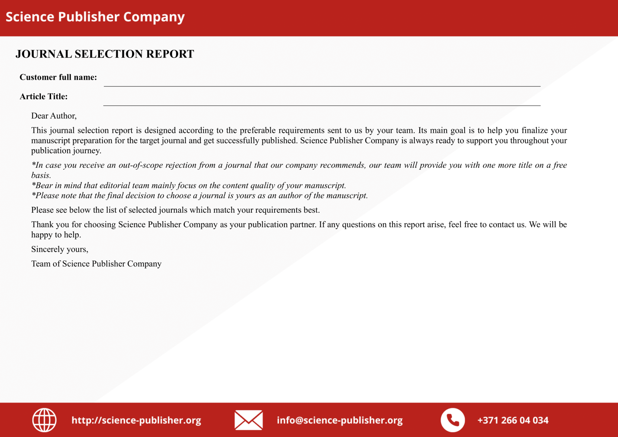 Select Target Journal Scientific Journal Selection Service for Publication
